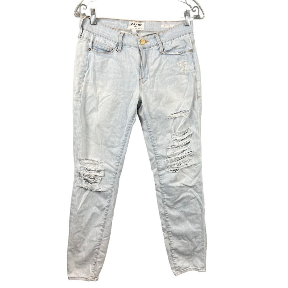 Frame Denim Le Skinny de Jeanne Light Blue Ultra Distressed Jeans Size 28